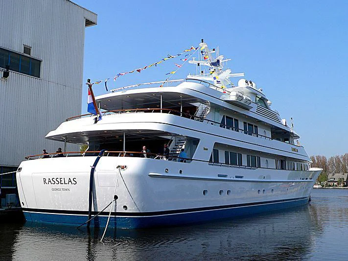 a large white boat aboard PREDICTION Yacht for Sale