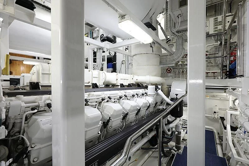 a large factory with white pipes aboard PREDICTION Yacht for Sale