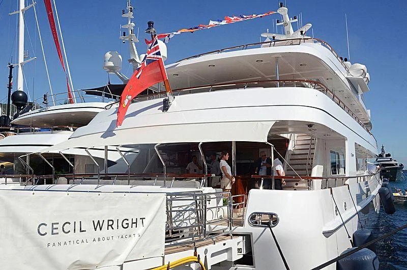 a boat with a crane on the deck aboard PREDICTION Yacht for Sale