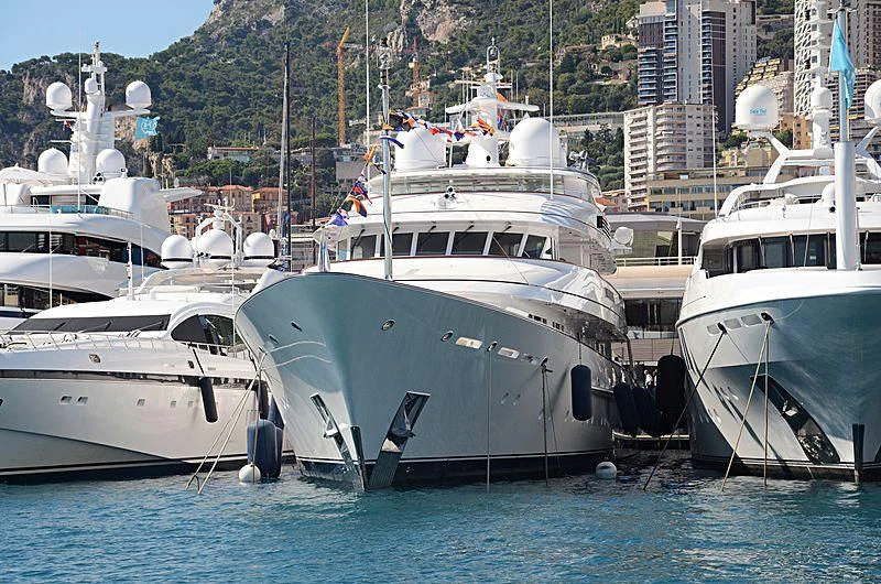 several boats in a harbor aboard PREDICTION Yacht for Sale