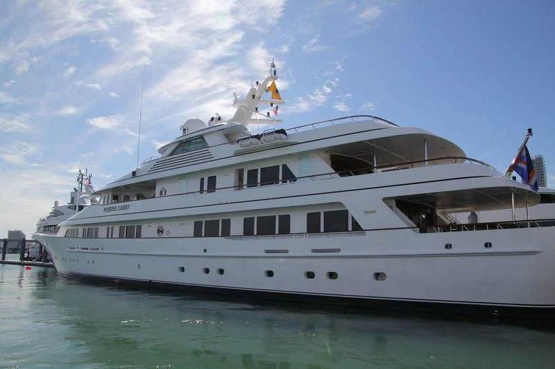 a large white boat aboard PREDICTION Yacht for Sale