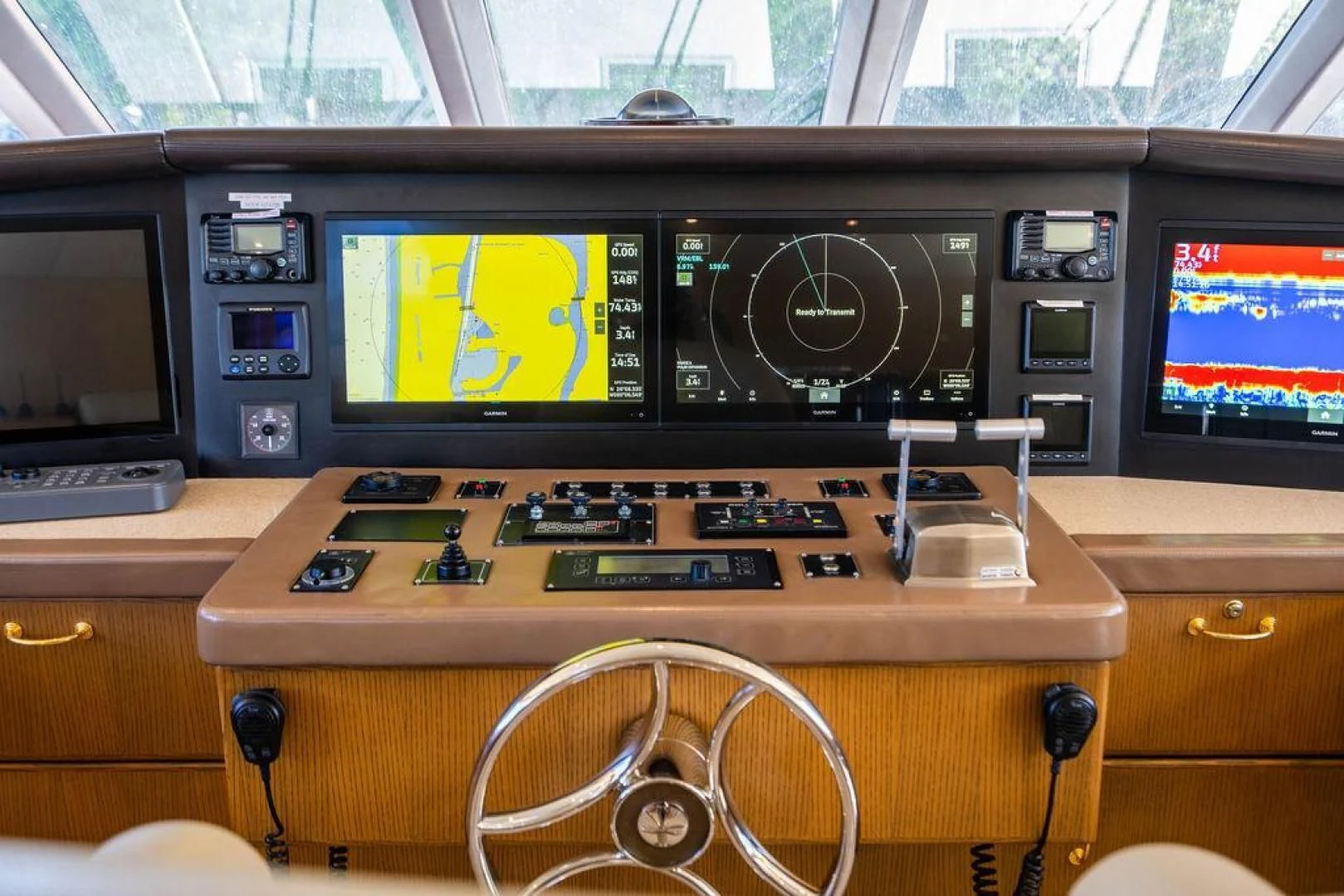 a control panel with a game system aboard NORTH COAST 120 Yacht for Sale