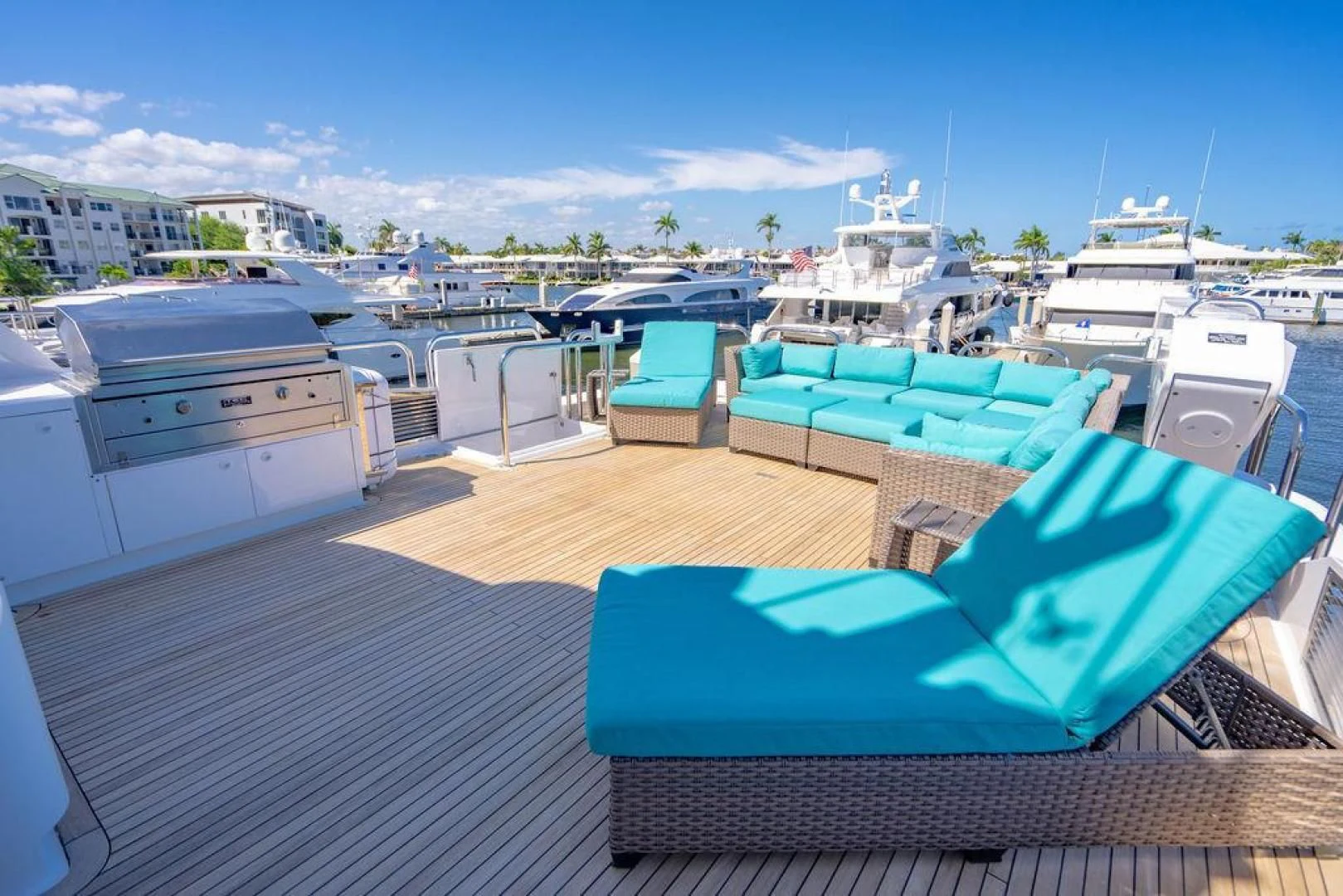 a deck with many boats aboard NORTH COAST 120 Yacht for Sale