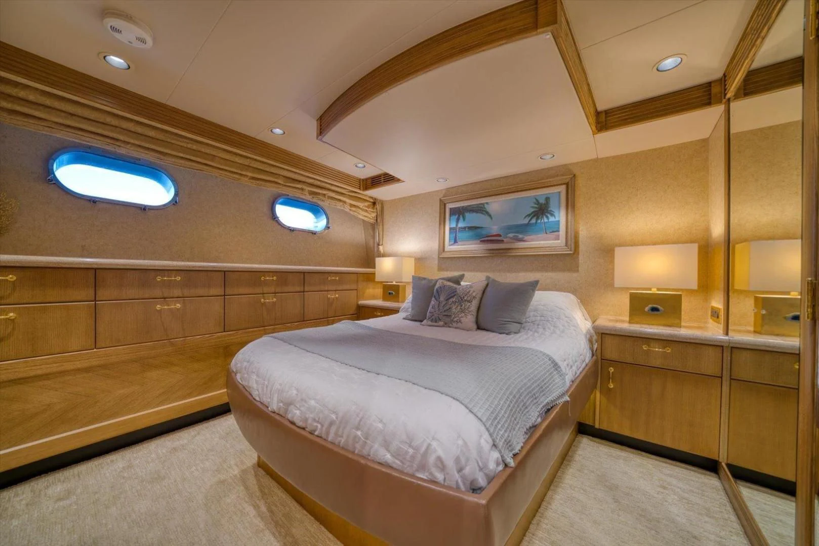 a bed in a room aboard NORTH COAST 120 Yacht for Sale
