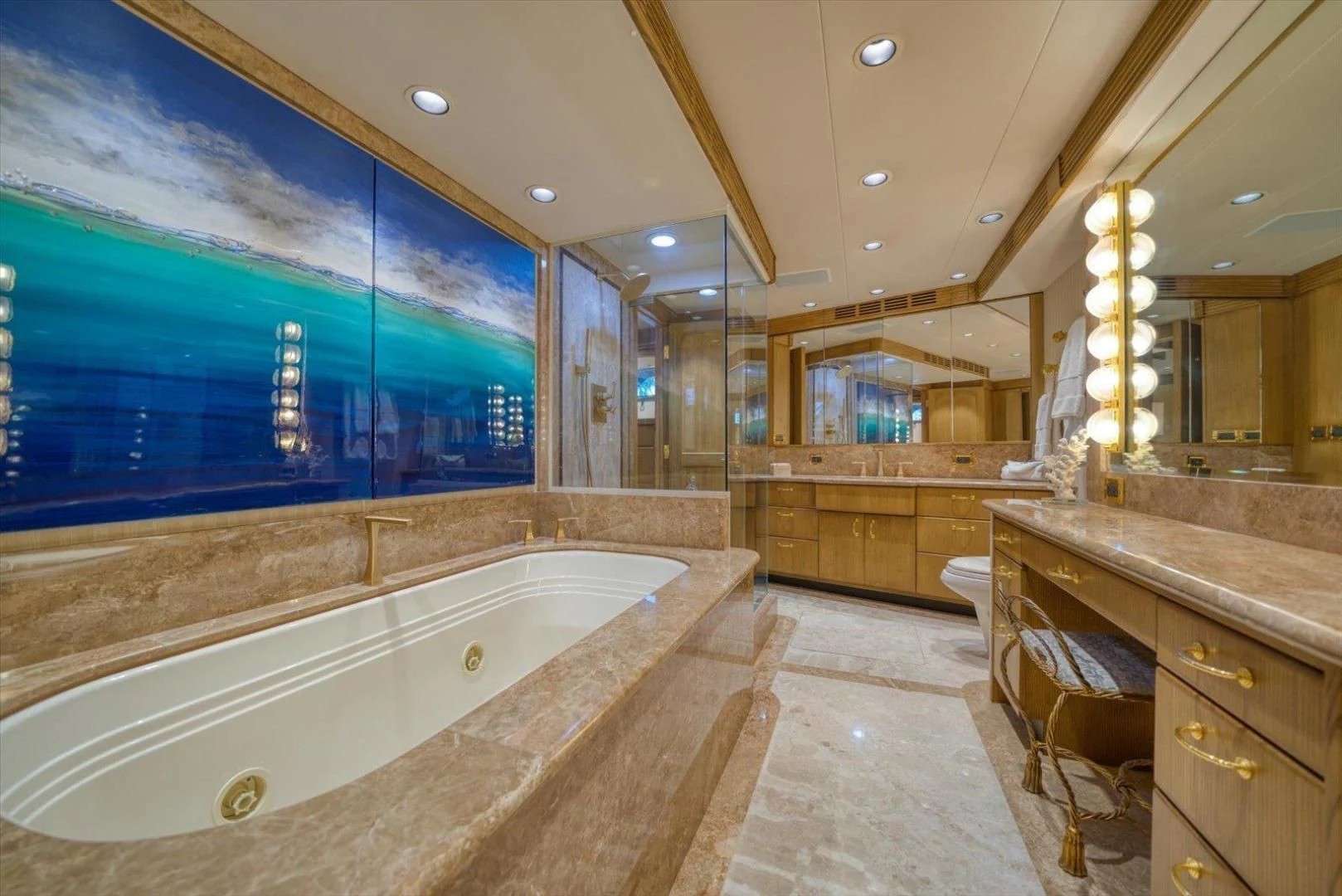 a bathroom with a large tub aboard NORTH COAST 120 Yacht for Sale