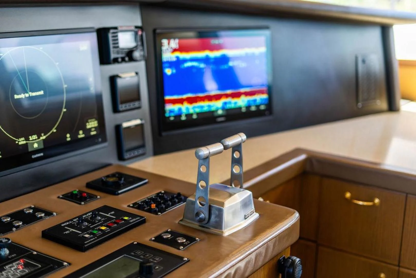 a room with a tv and electronics aboard NORTH COAST 120 Yacht for Sale