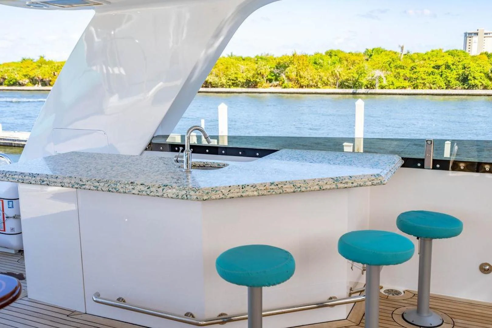 a kitchen with a large white tub aboard NORTH COAST 120 Yacht for Sale