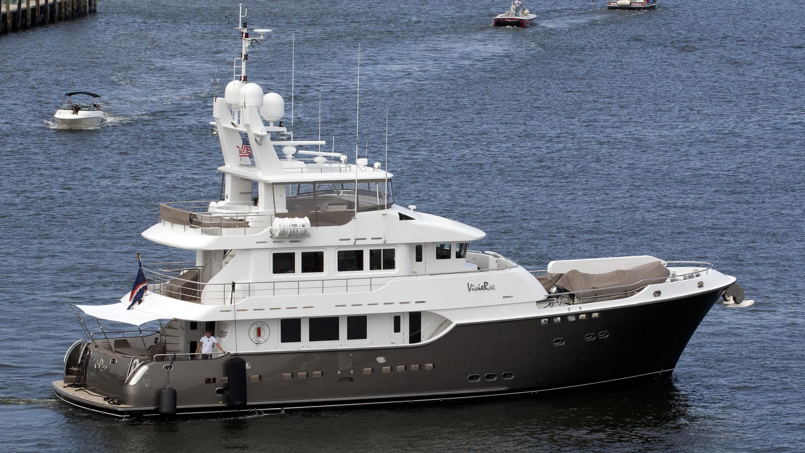 a large ship in the water aboard VEGA Yacht for Sale
