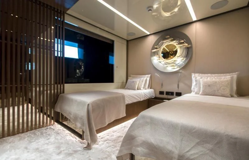 a room with two beds aboard CROCUS Yacht for Sale