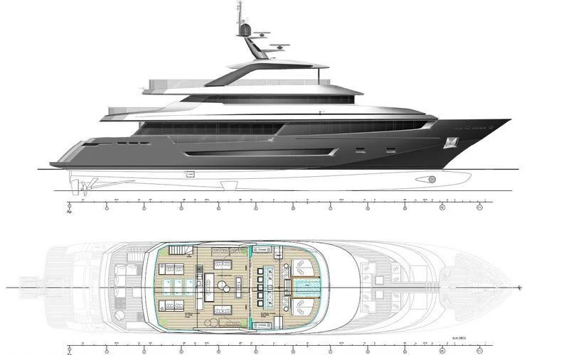 diagram, engineering drawing aboard CROCUS Yacht for Sale