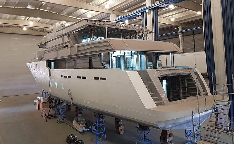 a large space shuttle in a building aboard CROCUS Yacht for Sale