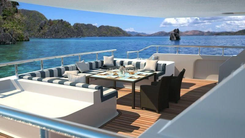 a large white table on a boat aboard CROCUS Yacht for Sale