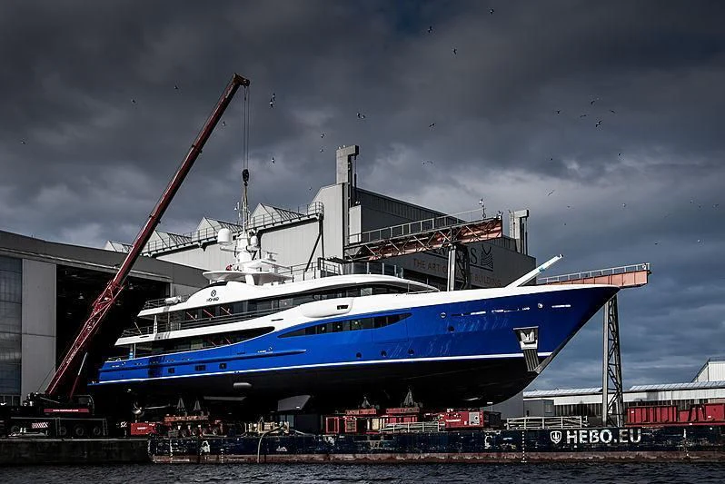 a large boat docked aboard NOMAD Yacht for Sale