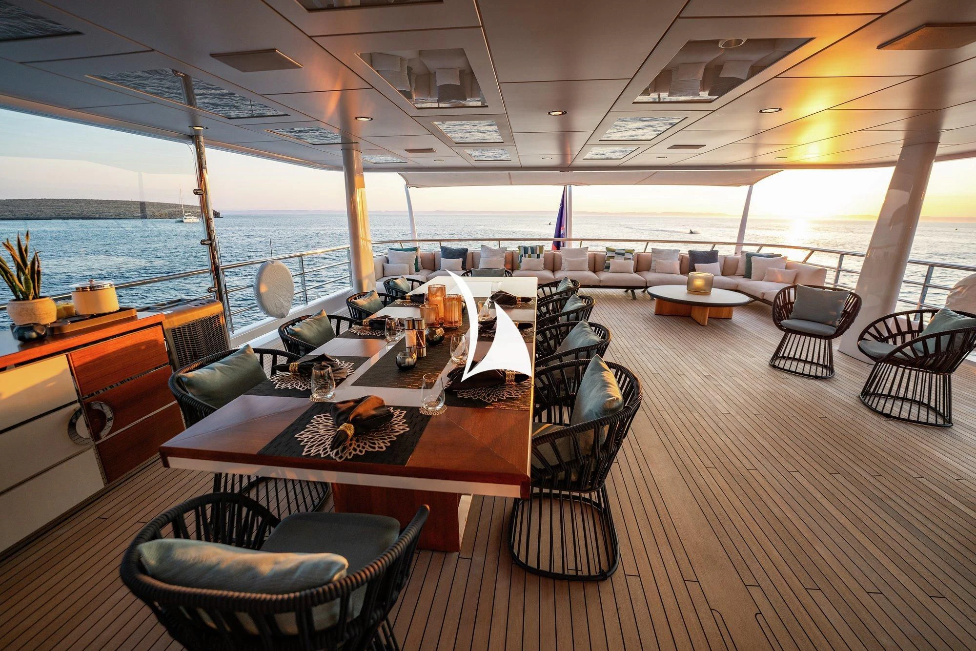 a large room with a large window aboard NOMAD Yacht for Sale