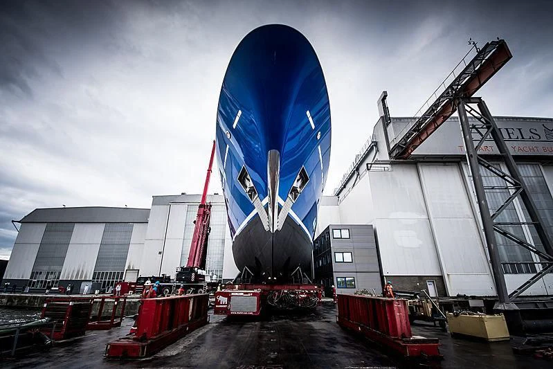 a large blue and white balloon aboard NOMAD Yacht for Sale