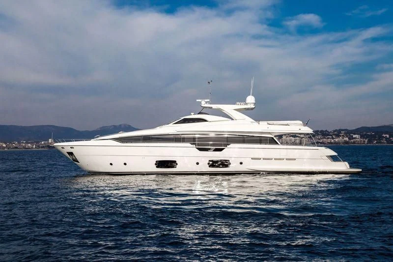 a white yacht in the water aboard NENA Yacht for Sale