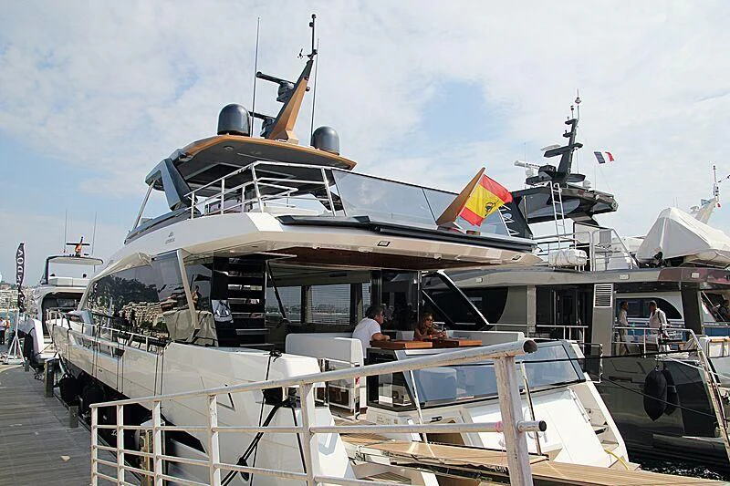 a boat is parked on the dock aboard LILY Yacht for Sale