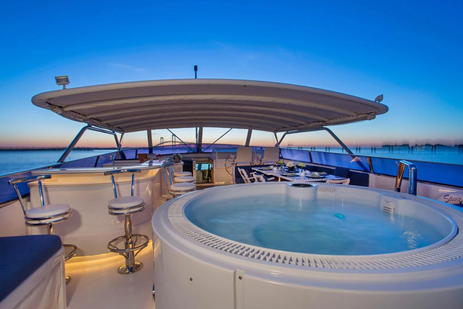 a large round building with a round roof on a boat aboard XOXO Yacht for Charter