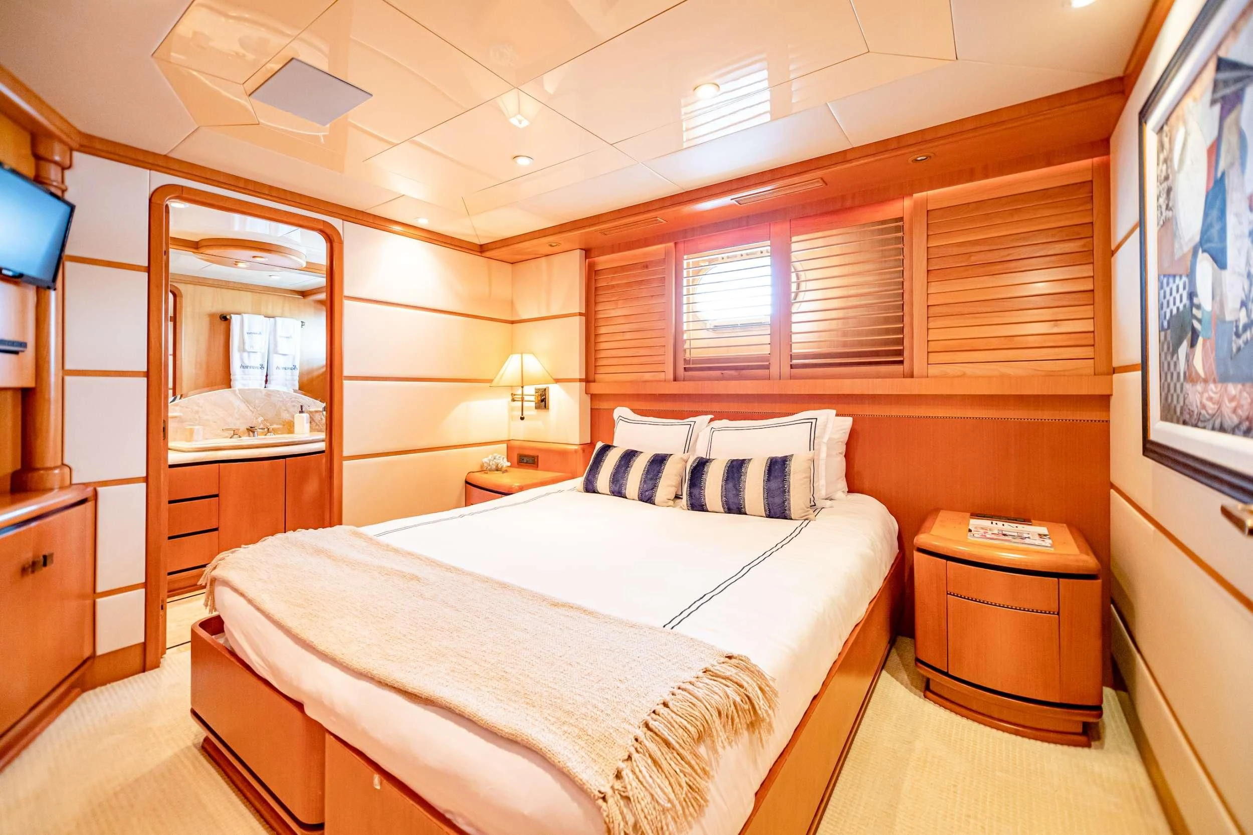 a room with two beds aboard XOXO Yacht for Charter