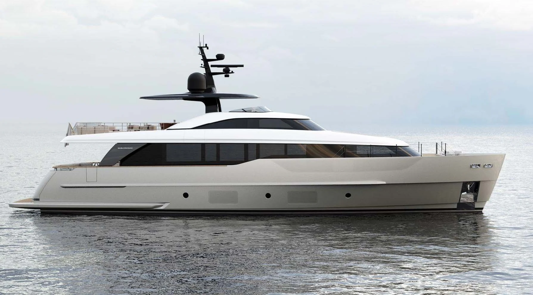 a white yacht in the water aboard AKIRA Yacht for Sale