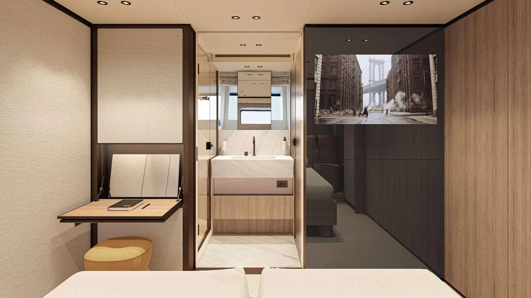 a bathroom with a sink and a mirror aboard AKIRA Yacht for Sale