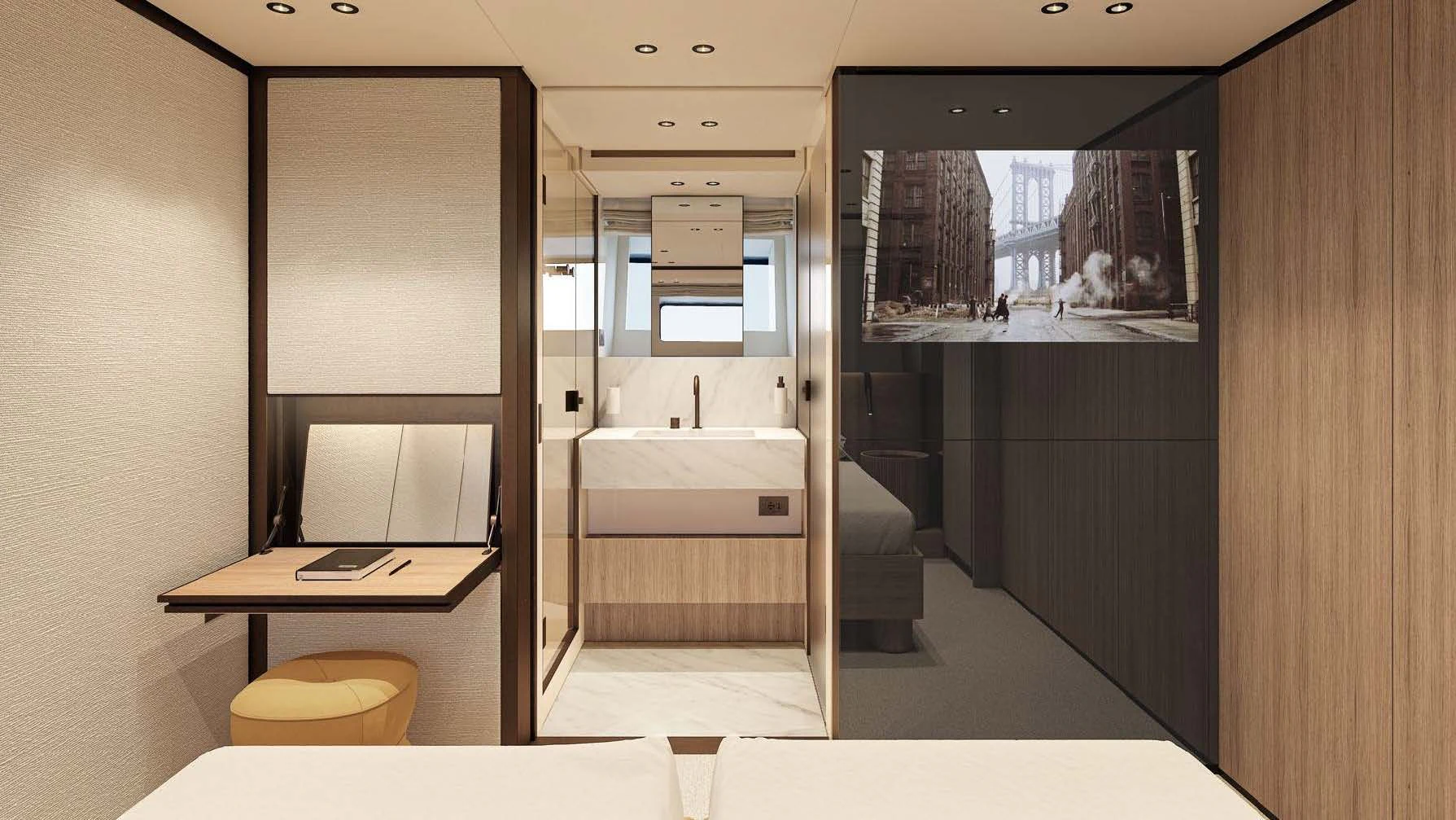 a bathroom with a sink and a mirror aboard AKIRA Yacht for Sale