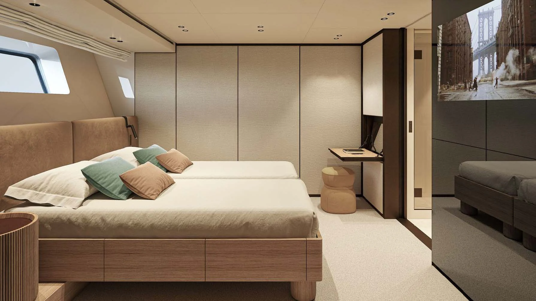 a room with a couch and a table aboard AKIRA Yacht for Sale