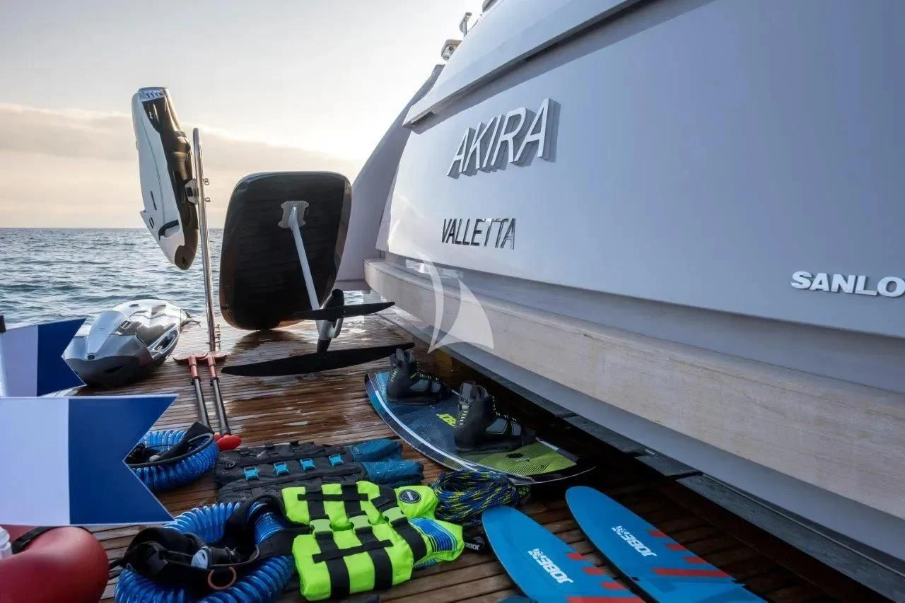 a boat with a large screen aboard AKIRA Yacht for Sale