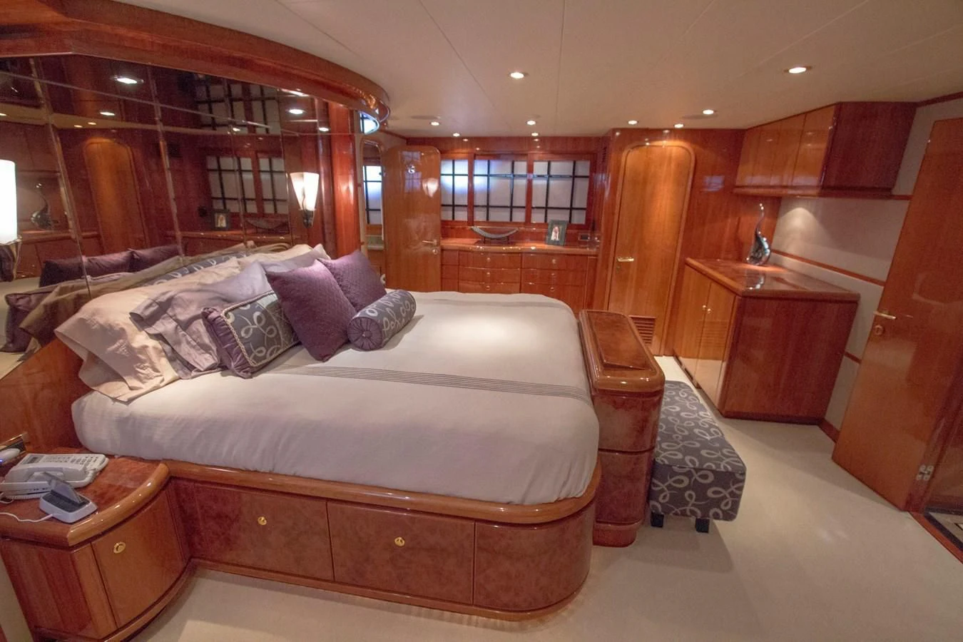 a bed in a room aboard KISMET Yacht for Sale