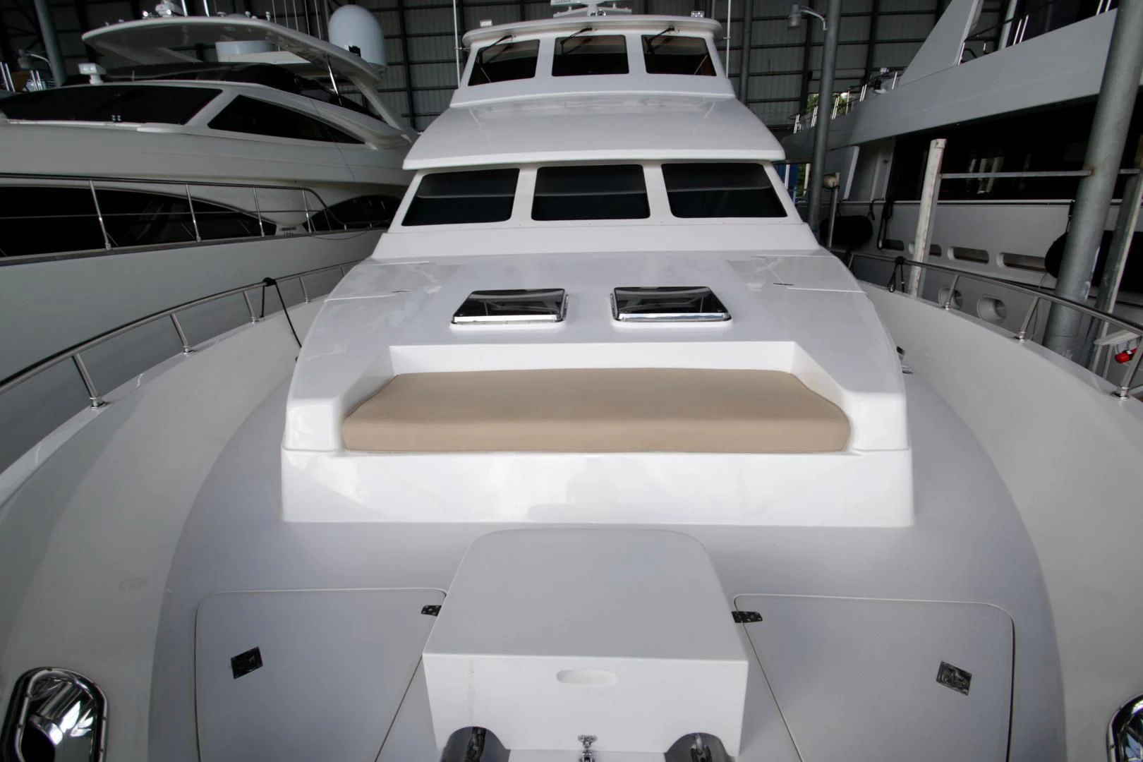 the front of a white car aboard KISMET Yacht for Sale
