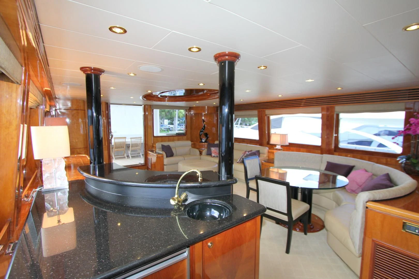 a kitchen with a large island aboard KISMET Yacht for Sale