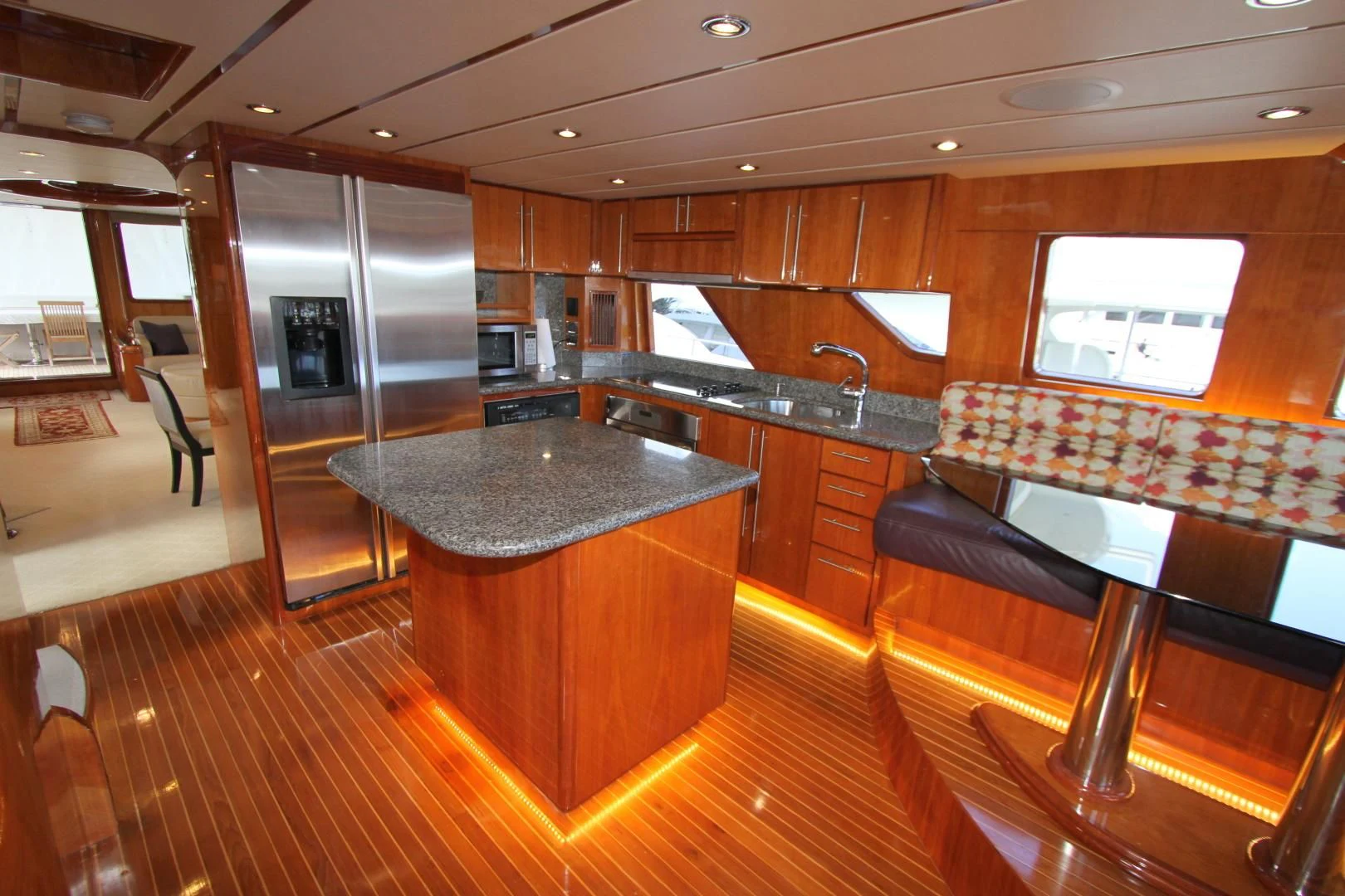 a kitchen and living room aboard KISMET Yacht for Sale