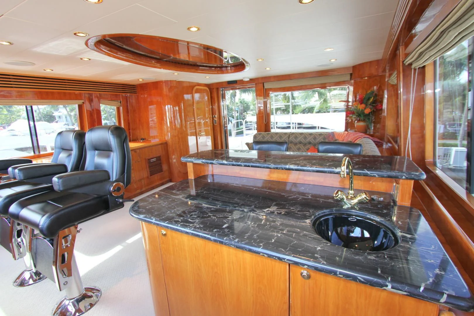 a kitchen with a large island aboard KISMET Yacht for Sale