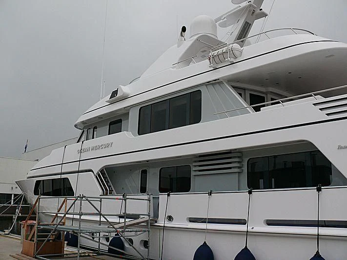 a white yacht with a ladder aboard OCEAN MERCURY Yacht for Sale