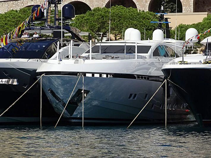 a group of boats are parked in the water aboard ELSEA Yacht for Sale
