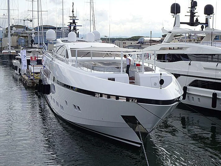 a couple of boats are parked in a harbor aboard ELSEA Yacht for Sale