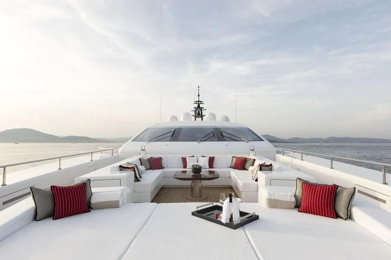 a white car on a white surface aboard ELSEA Yacht for Sale