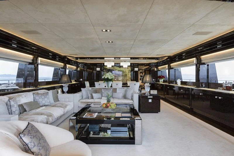 a living room with a large window aboard ELSEA Yacht for Sale