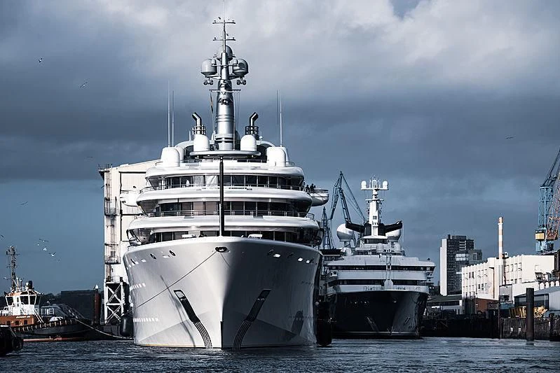 a large white ship docked aboard ECLIPSE Yacht for Sale