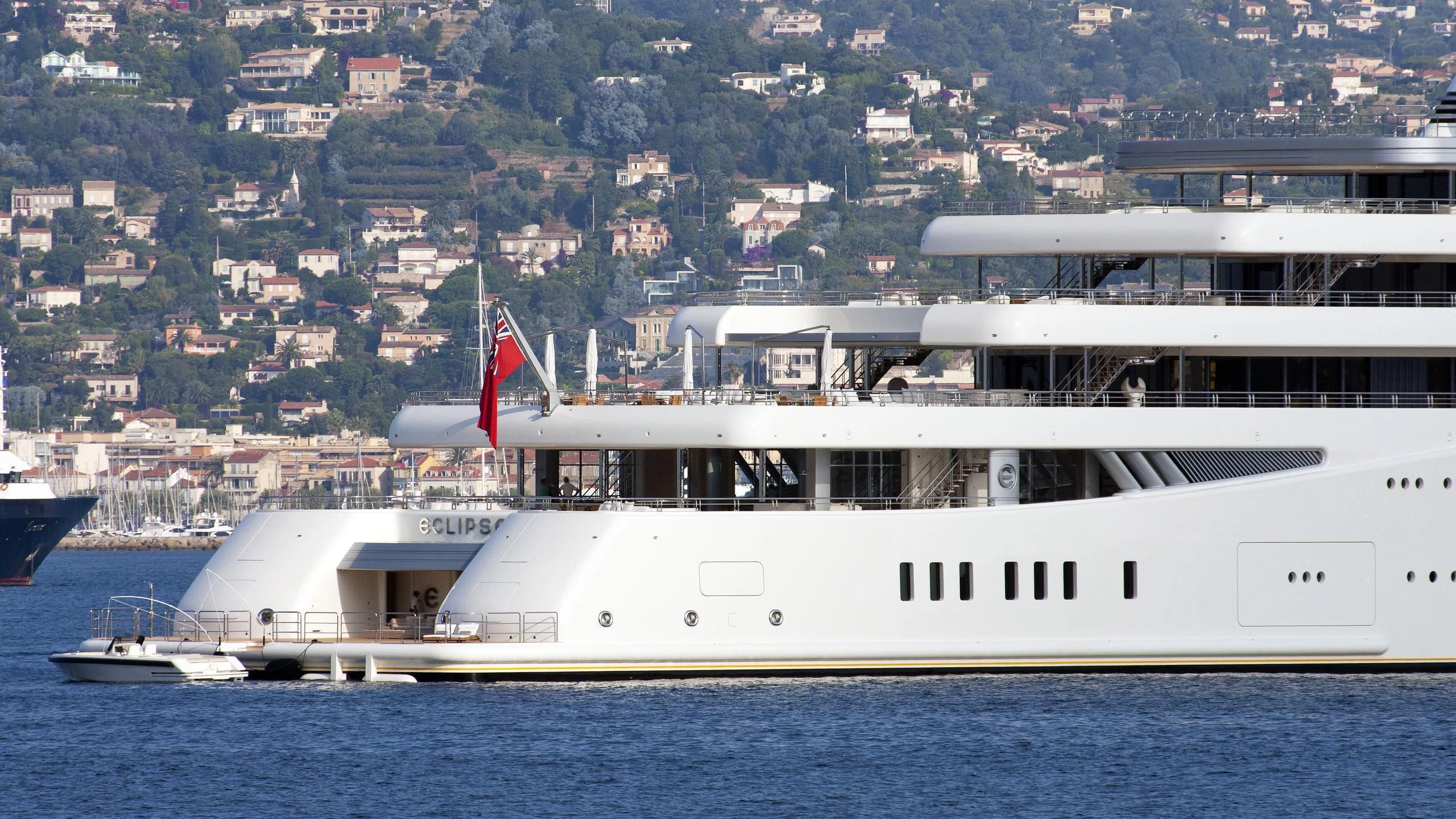 a large white boat in the water aboard ECLIPSE Yacht for Sale