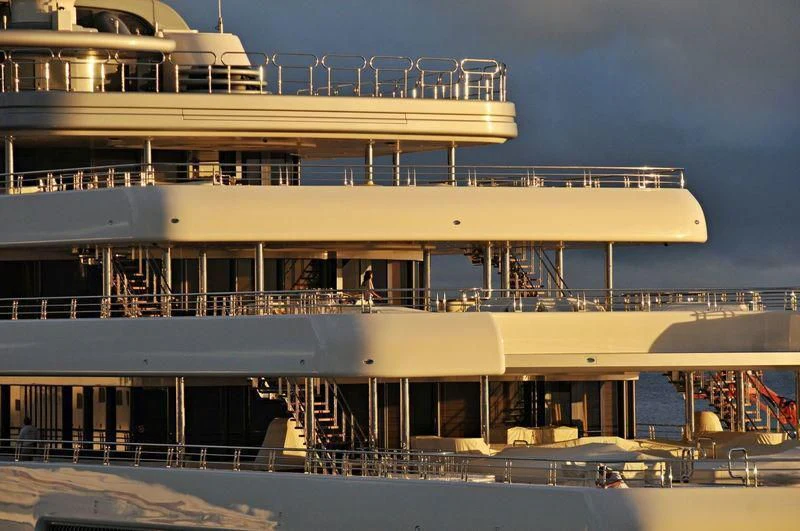 a large building with a balcony aboard ECLIPSE Yacht for Sale
