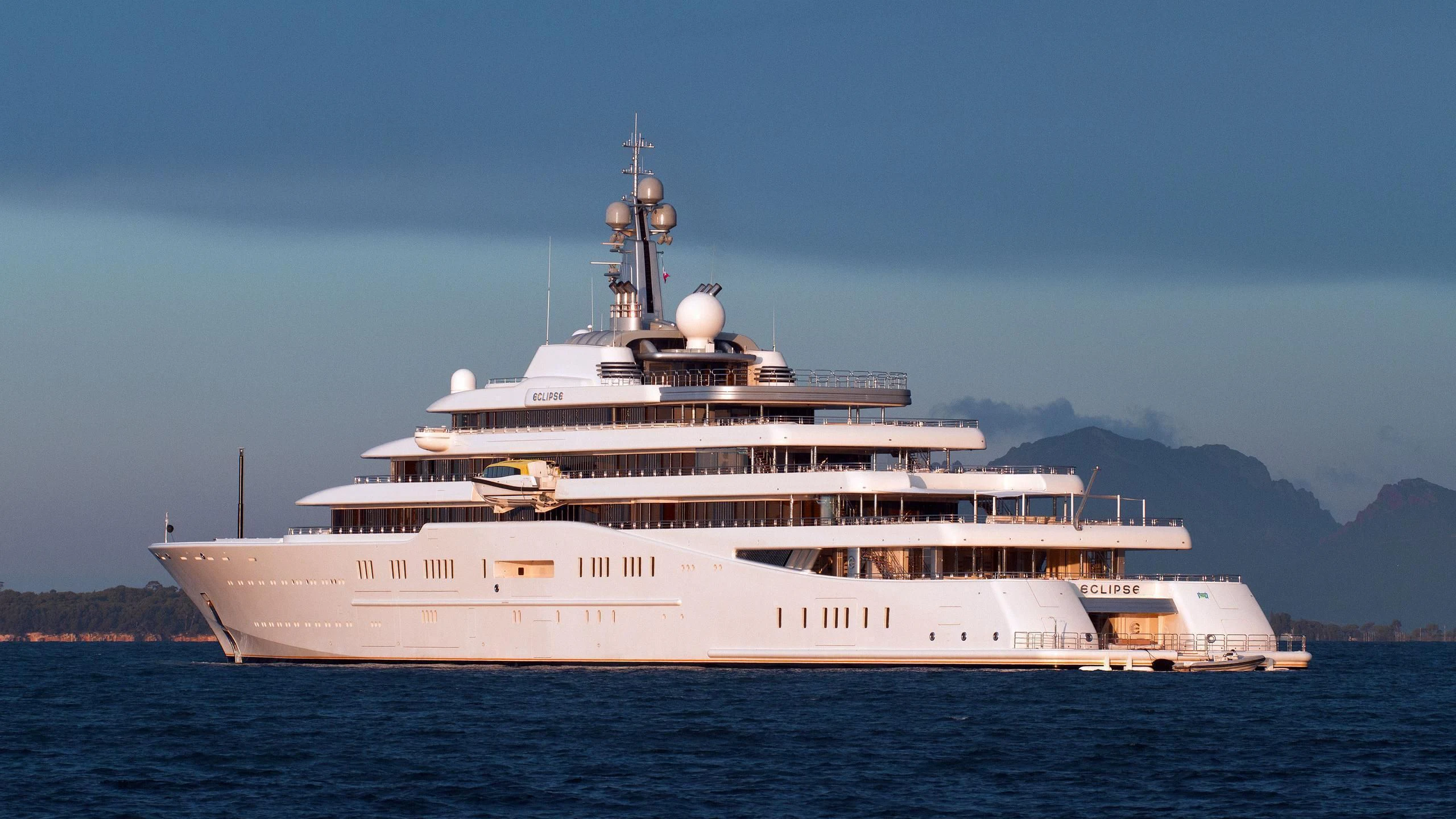 a large white ship in the water aboard ECLIPSE Yacht for Sale