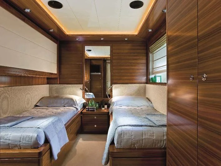 a room with two beds aboard BAMBINA Yacht for Sale