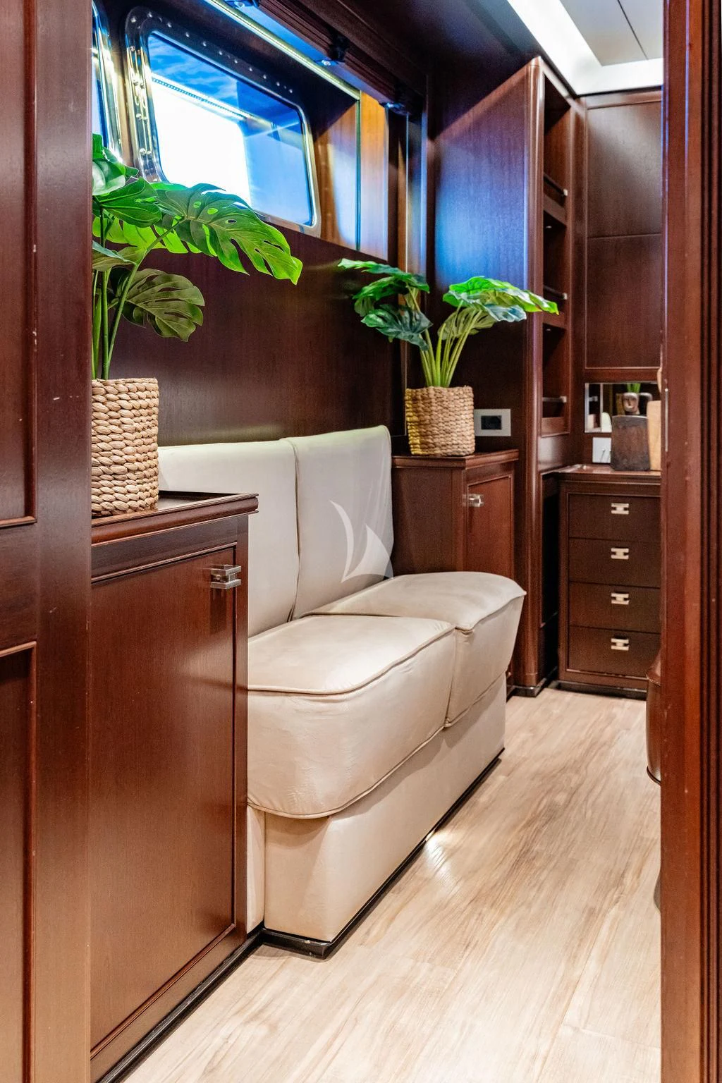 a room with a plant on the wall aboard GALILEO Yacht for Sale