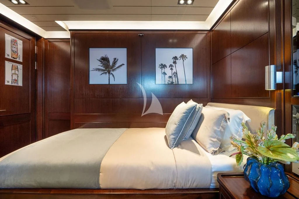 a bed in a room aboard GALILEO Yacht for Sale