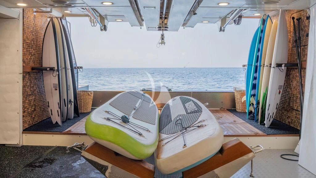 a boat on a table aboard GALILEO Yacht for Sale