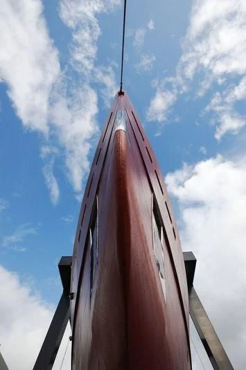a red tower with a blue sky aboard GALILEO Yacht for Sale