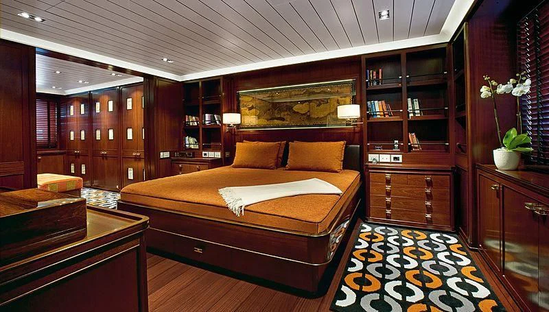 a bed in a room aboard GALILEO Yacht for Sale