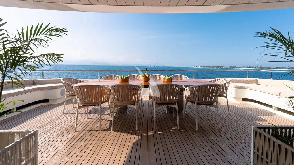 a table set for a meal aboard GALILEO Yacht for Sale
