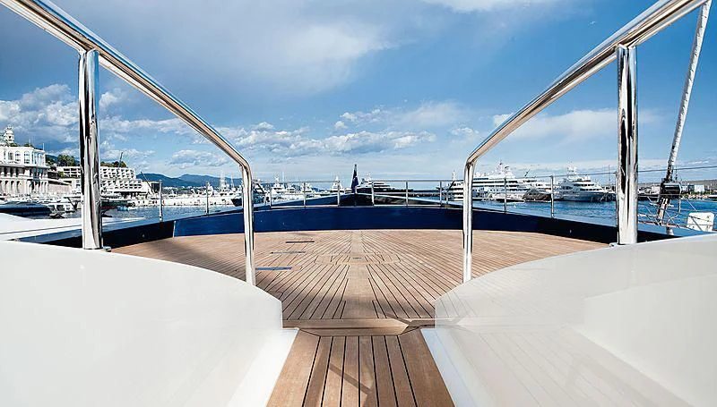 a wooden bridge over water aboard GALILEO Yacht for Sale